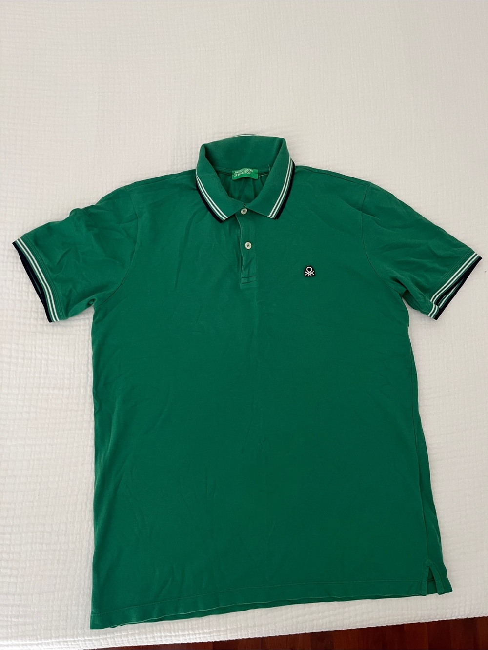 United Colors Of Benetton Green Polo with Striped Collar